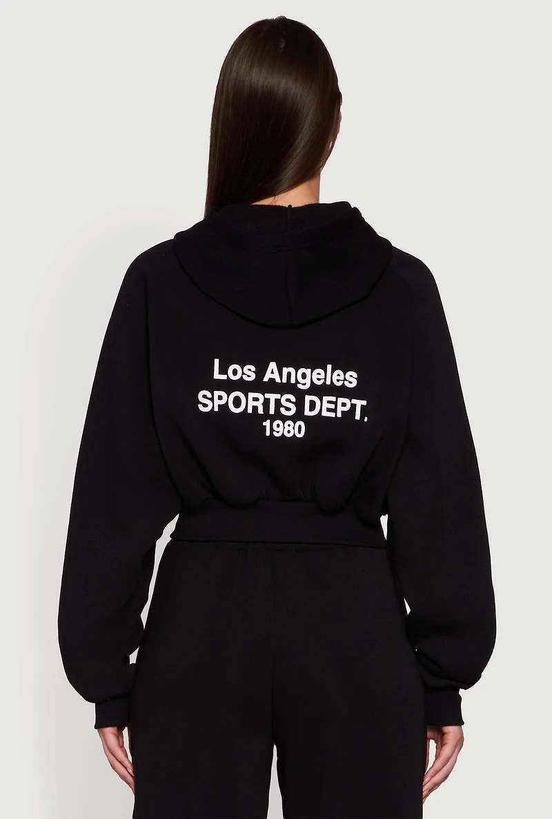 Womens Los Angeles Graphic Zip Front Hoodie, Black,