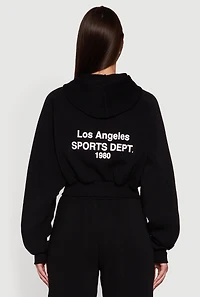 Womens Los Angeles Graphic Zip Front Hoodie, Black,