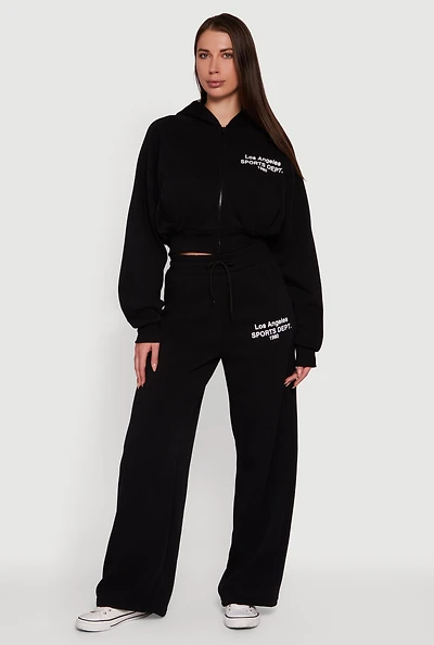 Womens Los Angeles Graphic Drawstring Waist Wide Leg Sweatpants,