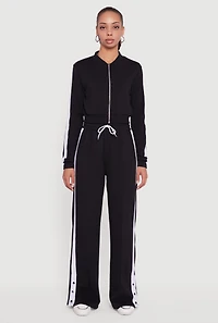 Womens Side Stripe Cropped Zip Front Track Jacket, Black, Size M