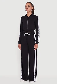 Side Stripe Cropped Zip Front Track Jacket
