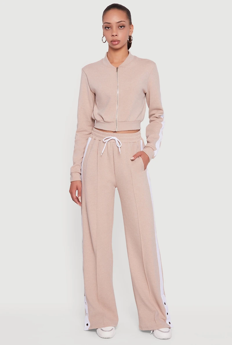 Womens Side Stripe Cropped Zip Front Track Jacket,
