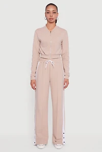 Womens Side Stripe Cropped Zip Front Track Jacket,