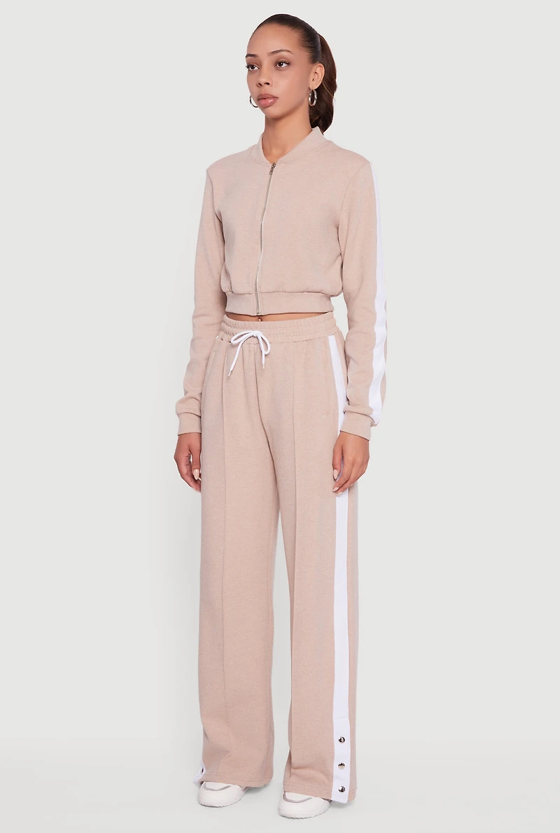 Womens Side Stripe Cropped Zip Front Track Jacket,