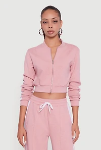 Womens Side Stripe Cropped Zip Front Track Jacket, Pink, Size S