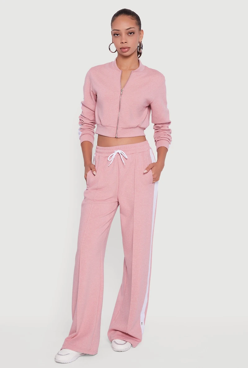 Womens Side Stripe Cropped Zip Front Track Jacket, Pink, Size S