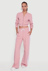 Womens Side Stripe Cropped Zip Front Track Jacket, Pink, Size S