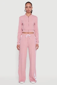 Womens Side Stripe Cropped Zip Front Track Jacket, Pink, Size S