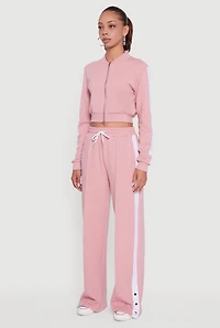 Womens Side Stripe Cropped Zip Front Track Jacket, Pink, Size S