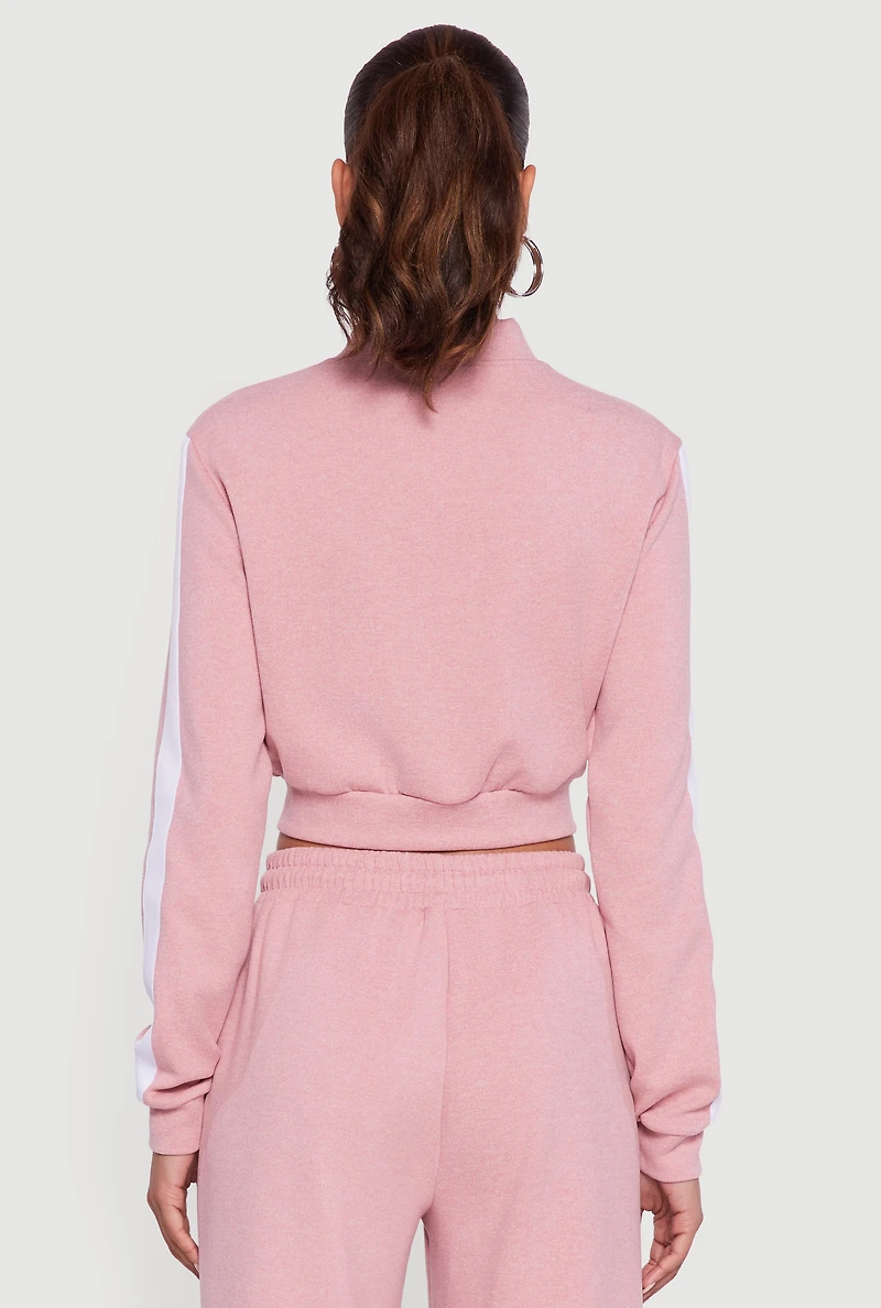 Womens Side Stripe Cropped Zip Front Track Jacket, Pink, Size S