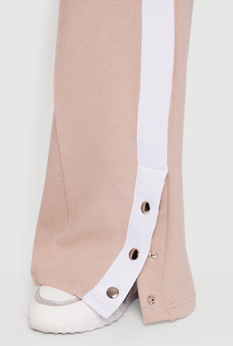 Womens Snap Button Side Stripe Drawstring Waist Track Pants, L