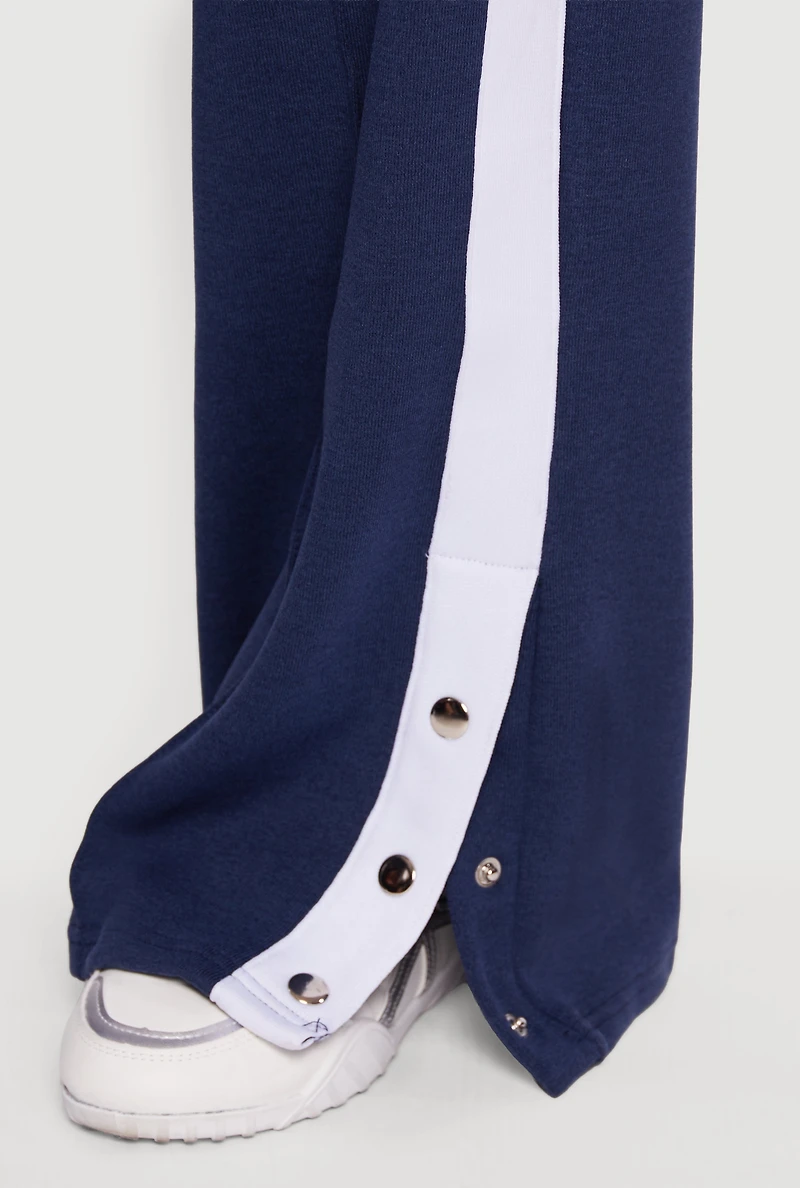 Womens Snap Button Side Stripe Drawstring Waist Track Pants,