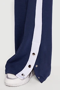 Womens Snap Button Side Stripe Drawstring Waist Track Pants,