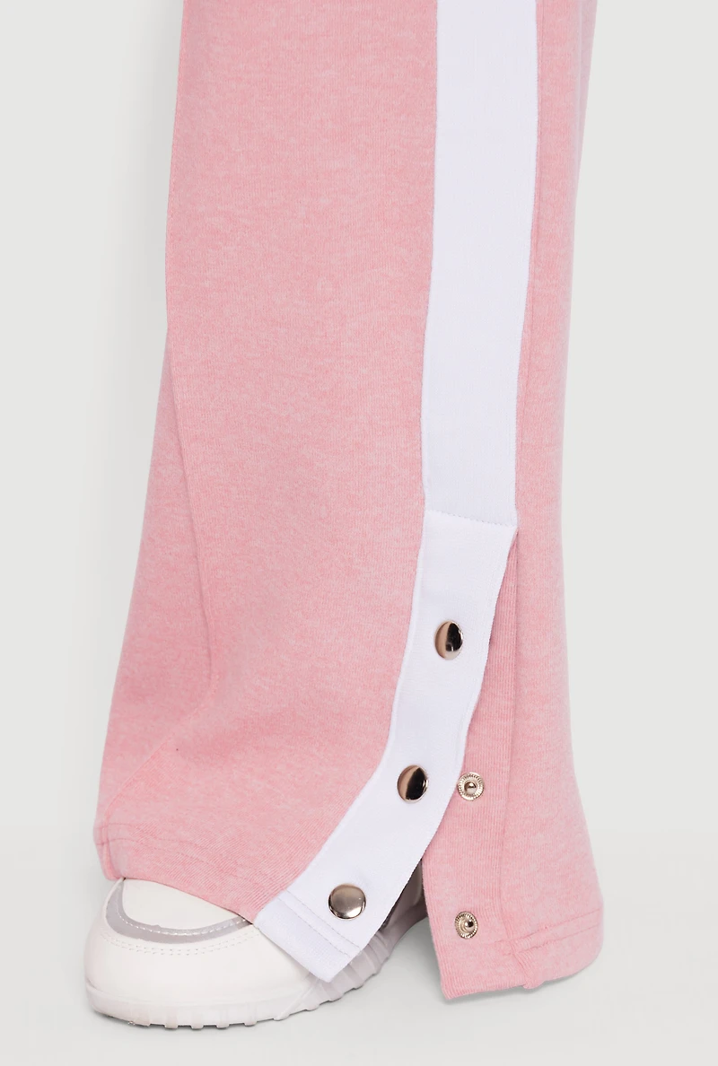 Womens Snap Button Side Stripe Drawstring Waist Track Pants, Pink, Size L