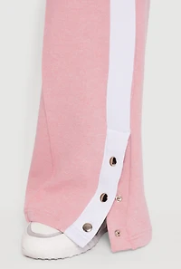 Womens Snap Button Side Stripe Drawstring Waist Track Pants, Pink, Size L