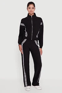 Womens Long Sleeve Mock Neck Varsity Stripe Detail Track Jacket, XL