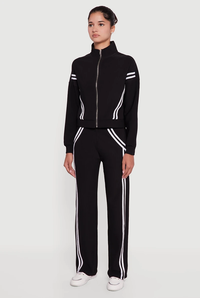 Womens Long Sleeve Mock Neck Varsity Stripe Detail Track Jacket, XL