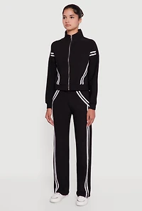 Womens Long Sleeve Mock Neck Varsity Stripe Detail Track Jacket, XL