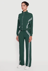 Womens Long Sleeve Mock Neck Varsity Stripe Detail Track Jacket, Green, Size M