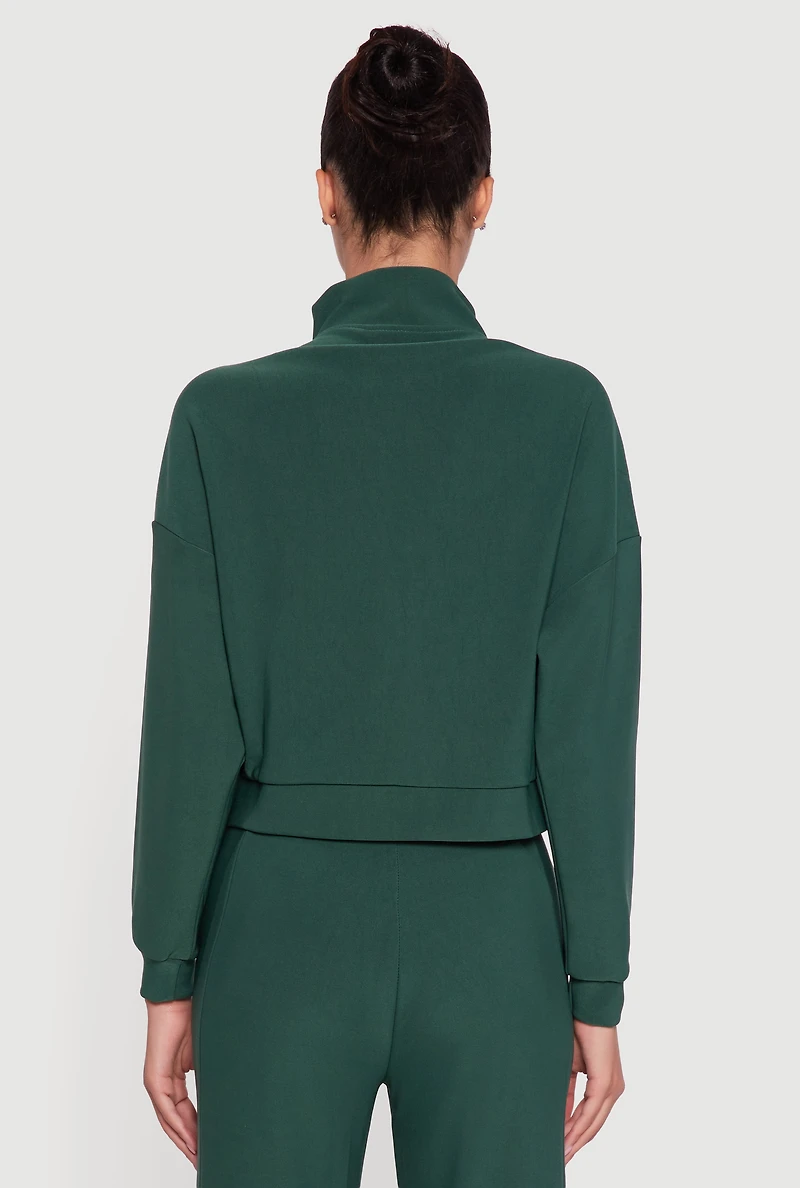 Womens Long Sleeve Mock Neck Varsity Stripe Detail Track Jacket, Green, Size XL