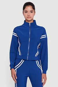 Long Sleeve Mock Neck Varsity Stripe Detail Track Jacket