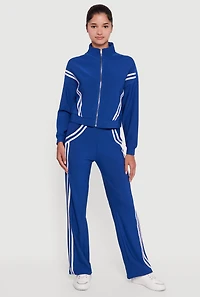 Long Sleeve Mock Neck Varsity Stripe Detail Track Jacket