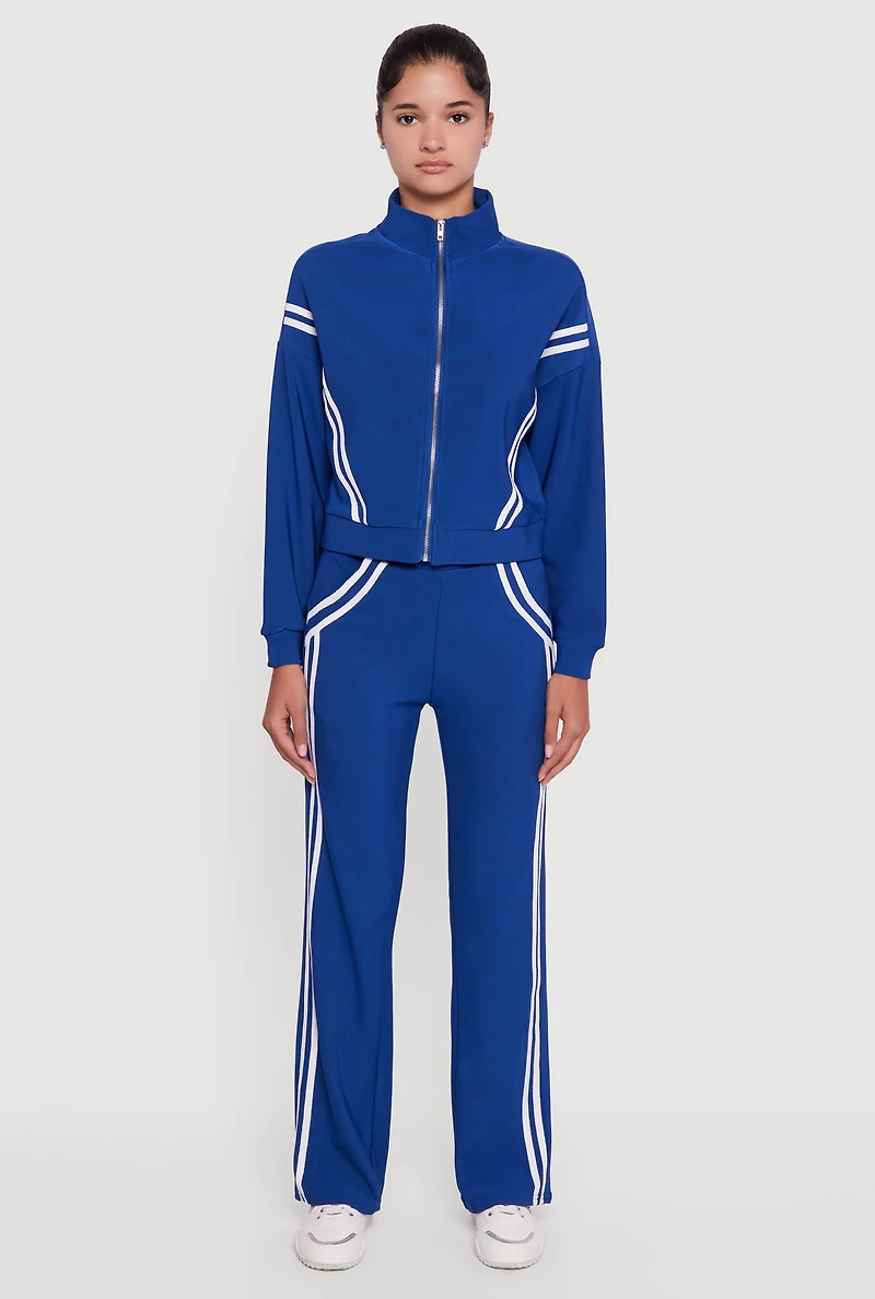 Long Sleeve Mock Neck Varsity Stripe Detail Track Jacket