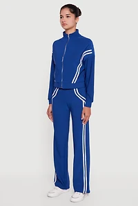 Womens Long Sleeve Mock Neck Varsity Stripe Detail Track Jacket, S