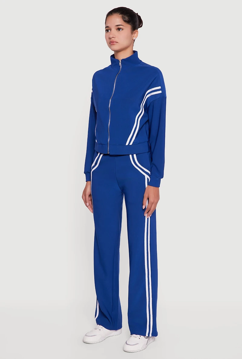 Long Sleeve Mock Neck Varsity Stripe Detail Track Jacket