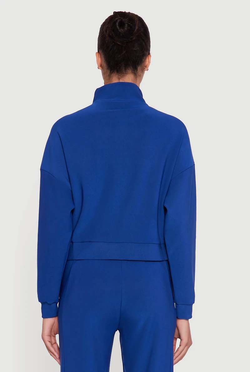 Womens Long Sleeve Mock Neck Varsity Stripe Detail Track Jacket, S