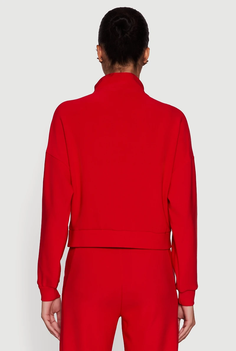 Womens Long Sleeve Mock Neck Varsity Stripe Detail Track Jacket, Red, Size M