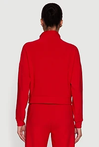 Womens Long Sleeve Mock Neck Varsity Stripe Detail Track Jacket, Red, Size M