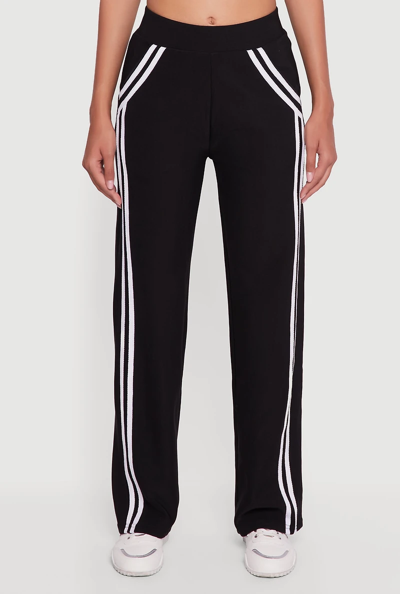 Womens Varsity Stripe Detail Pull On Track Pants, Black, Size S
