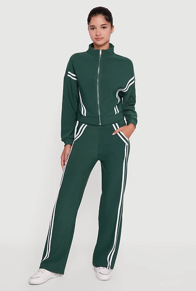 Womens Varsity Stripe Detail Pull On Track Pants, Green, Size M
