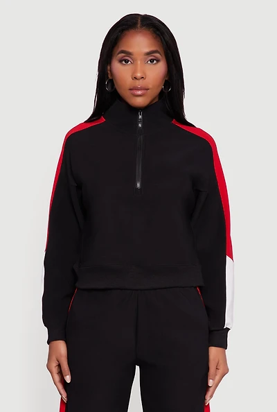 Womens Color Blocked Half Zip Mock Neck Active Top,