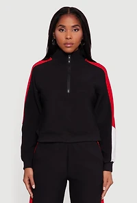 Womens Color Blocked Half Zip Mock Neck Active Top,