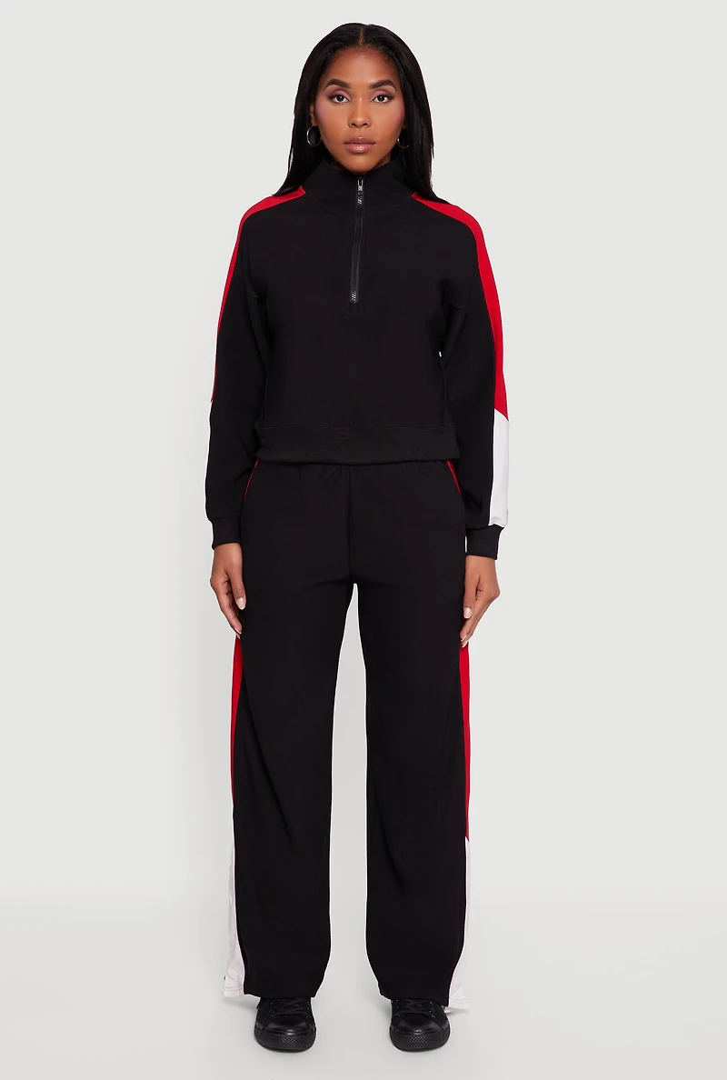 Womens Color Blocked Half Zip Mock Neck Active Top,