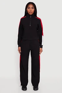 Womens Color Blocked Half Zip Mock Neck Active Top,