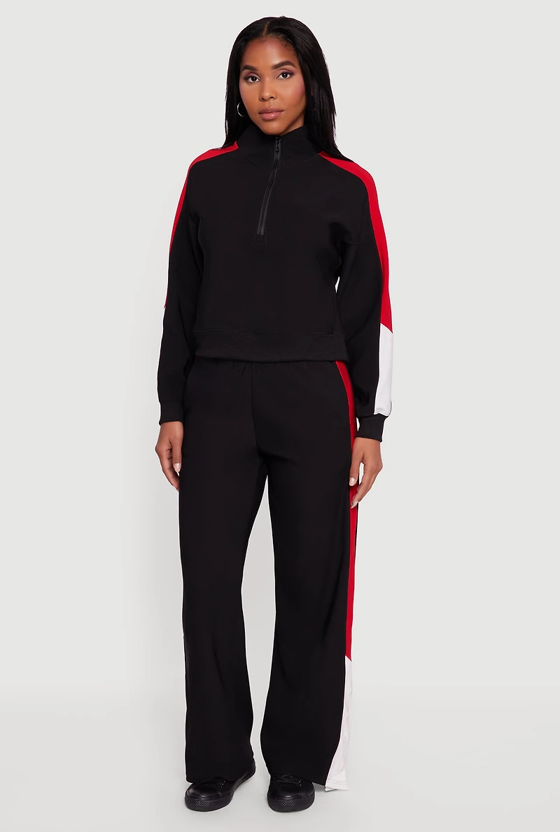 Womens Color Blocked Half Zip Mock Neck Active Top,