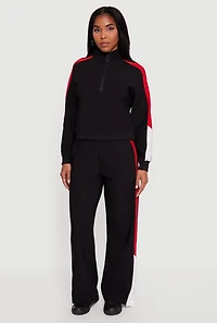 Womens Color Blocked Half Zip Mock Neck Active Top,