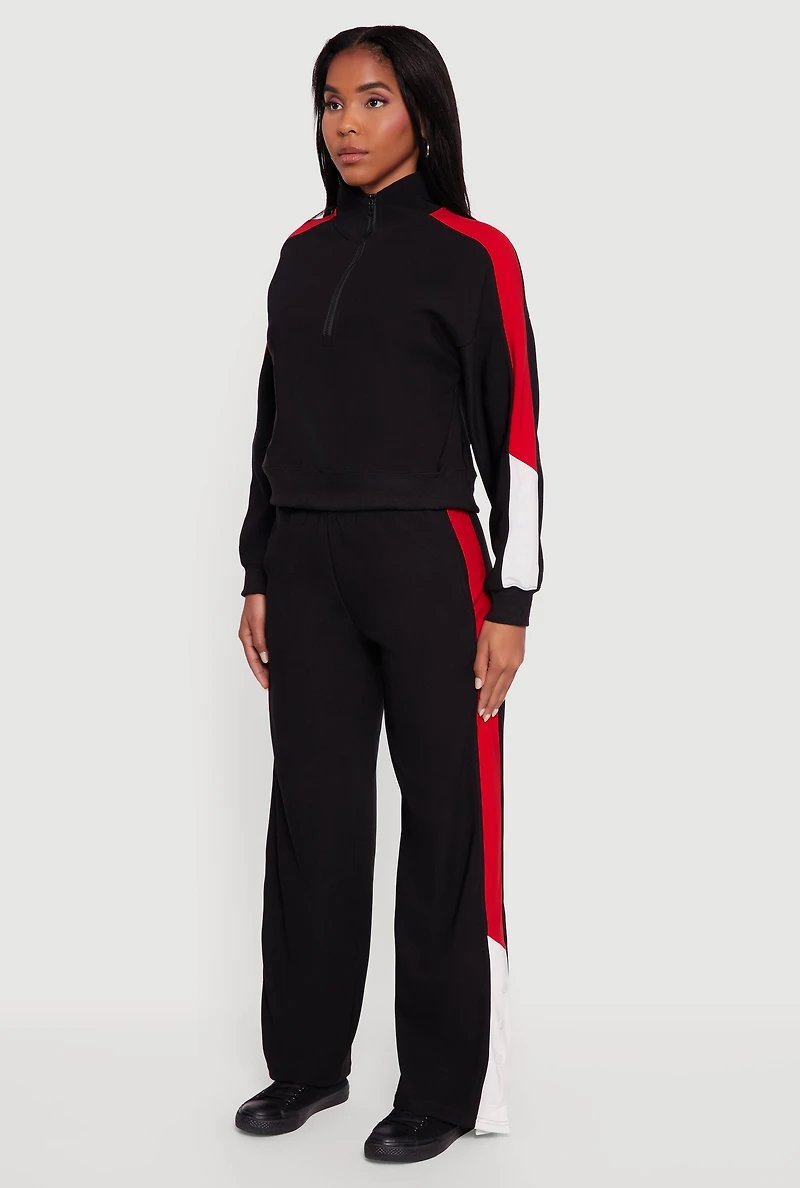 Womens Color Blocked Half Zip Mock Neck Active Top,