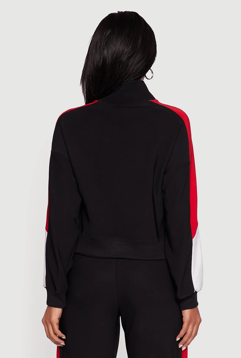 Womens Color Blocked Half Zip Mock Neck Active Top,