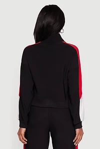 Womens Color Blocked Half Zip Mock Neck Active Top,