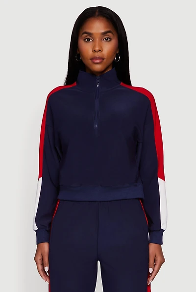 Womens Color Blocked Half Zip Mock Neck Active Top, Blue, Size XL