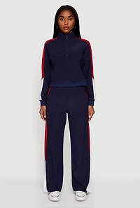 Color Blocked Half Zip Mock Neck Active Top