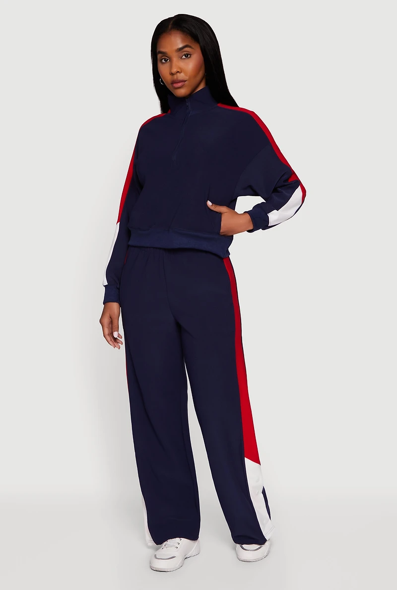 Color Blocked Half Zip Mock Neck Active Top