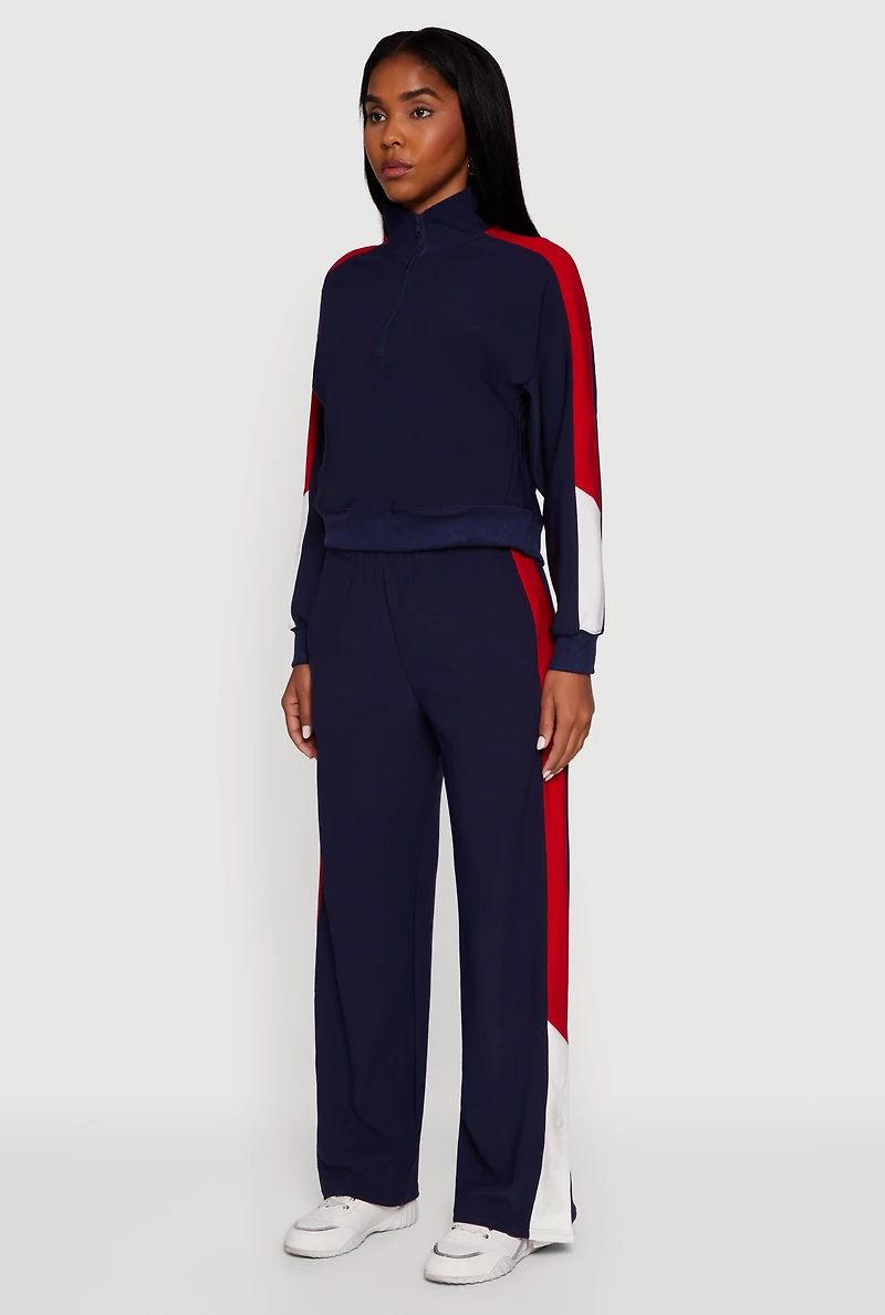 Color Blocked Half Zip Mock Neck Active Top