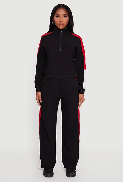 Womens Color Block Snap Button Side Track Pants, Black, Size S