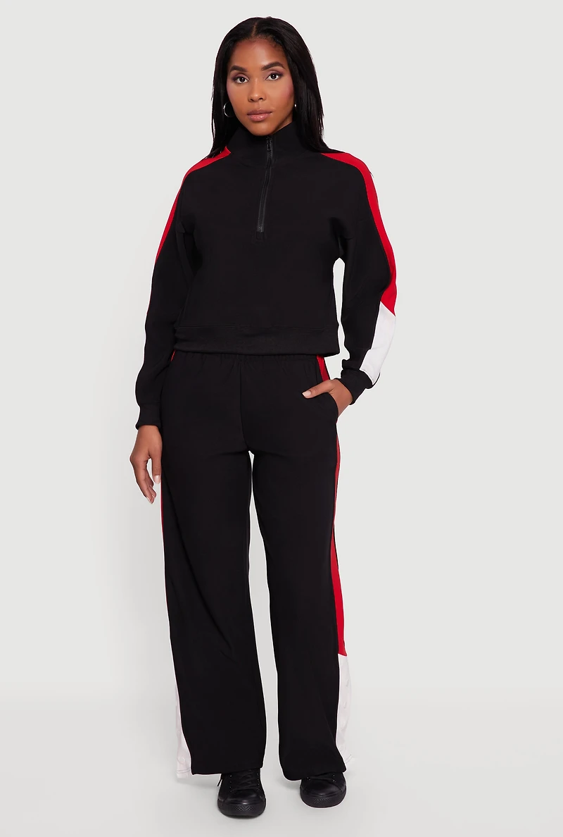Womens Color Block Snap Button Side Track Pants,