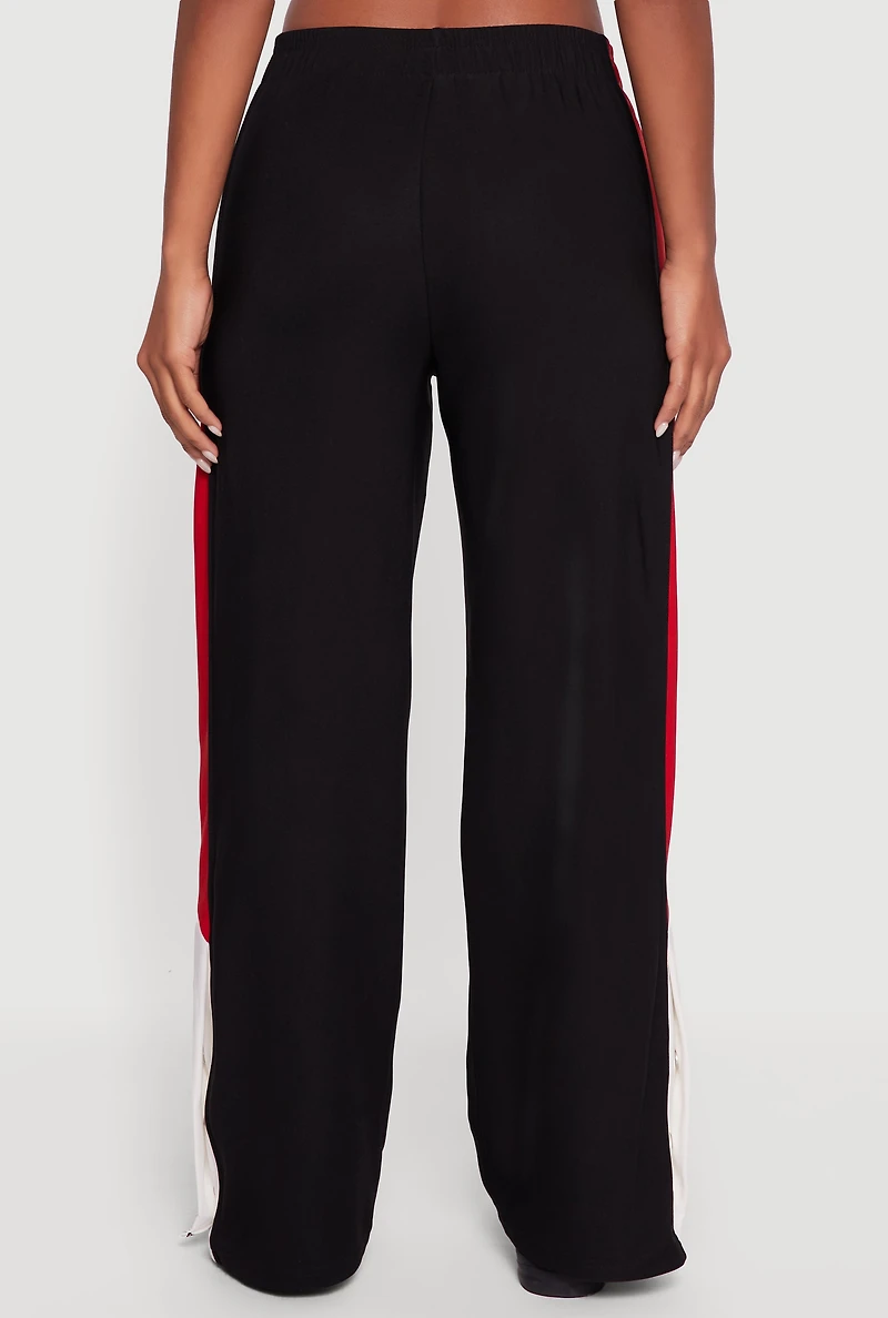 Womens Color Block Snap Button Side Track Pants,